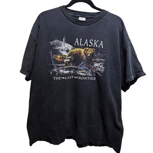 Alaska The Last Frontier Grizzly Bear T-Shirt XL Black Vintage Single Stitch